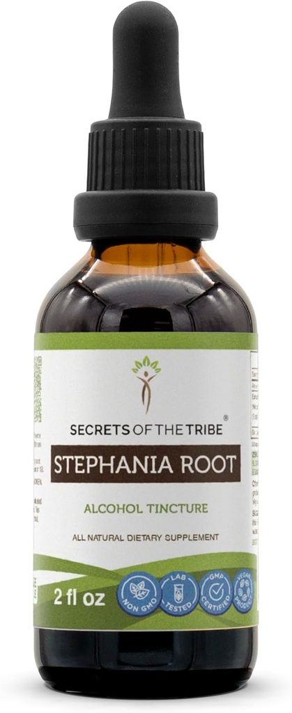 Secrets of the Tribe Stephania Root Alcohol Extract, High-Potency Herbal Drops, Tincture Made från Wildcrafted Stephania Root (Stephania Tetrandra) Dried Root 2 oz