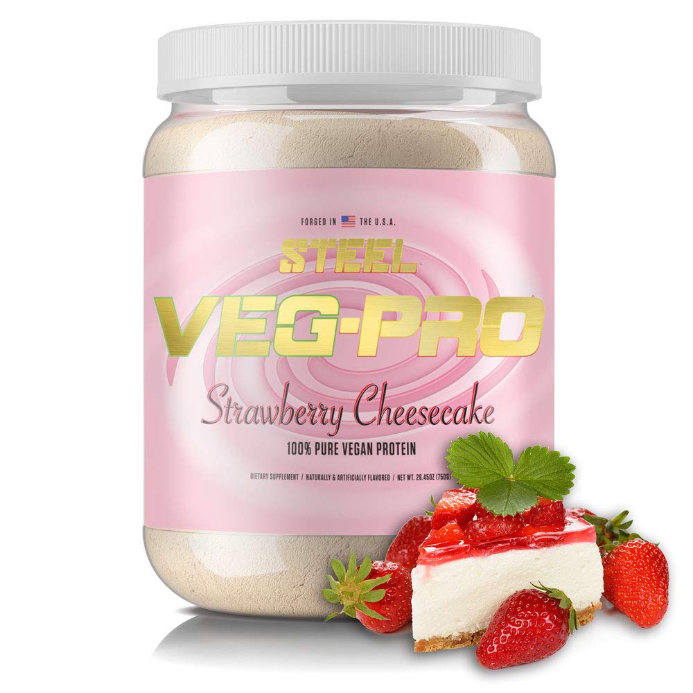Steel Supplements Veg-PRO | Vegan Protein Powder, Strawberry Cheesecake | 25 portioner (1.65lbs) | Organisk proteinpulver med BCAA Amino Acid | Gluten Free | Non Dairy | Low Carb Formel