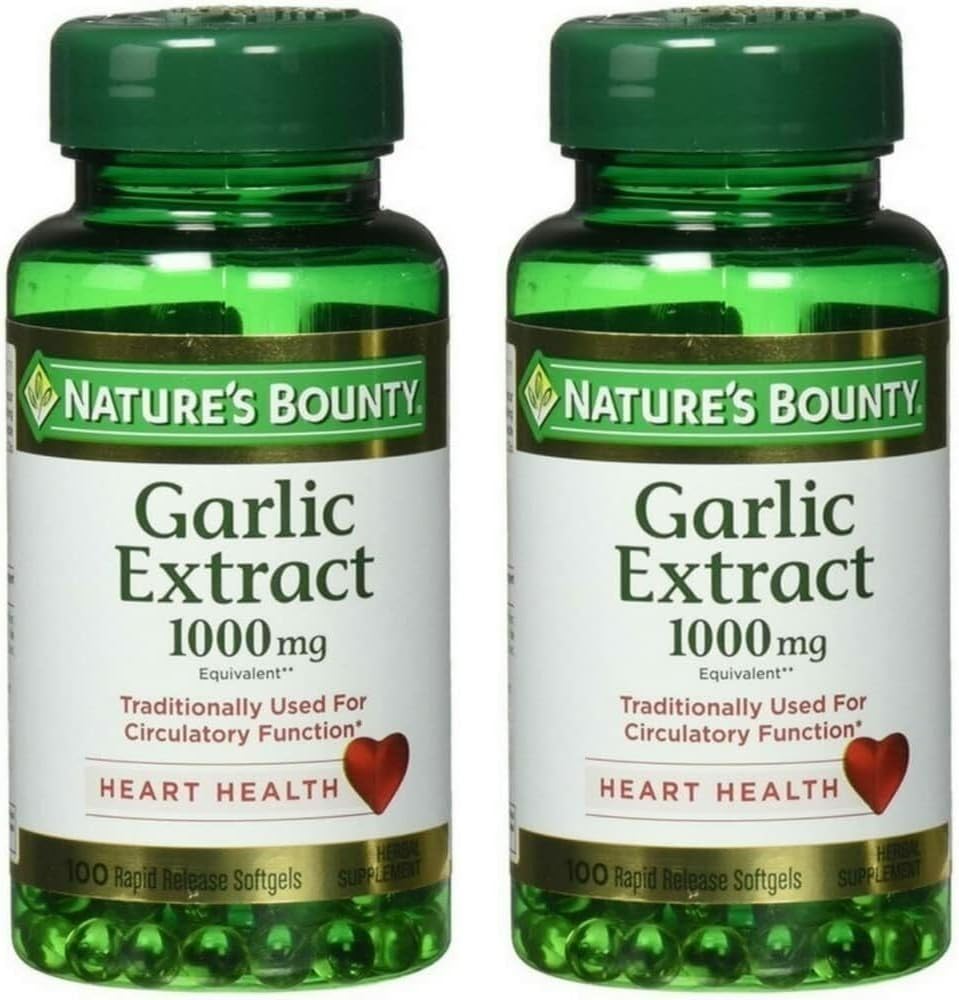 Naturens Bounty Garlic Extract 1000 mg Softgels för kardiovaskulärt stöd,100 ea (Pack of 2)