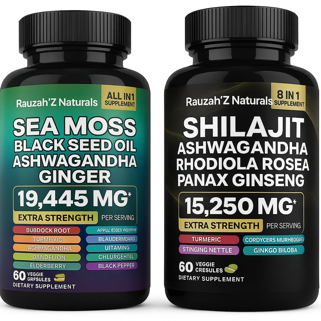 Sea Moss och Shilajit Bundle - Sea Moss, Black Seed Oil, Ashwagandha, Ginger & Shilajit,Rhodiola Rosea, Panax Ginseng
