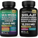 Sea Moss och Shilajit Bundle - Sea Moss, Black Seed Oil, Ashwagandha, Ginger & Shilajit,Rhodiola Rosea, Panax Ginseng