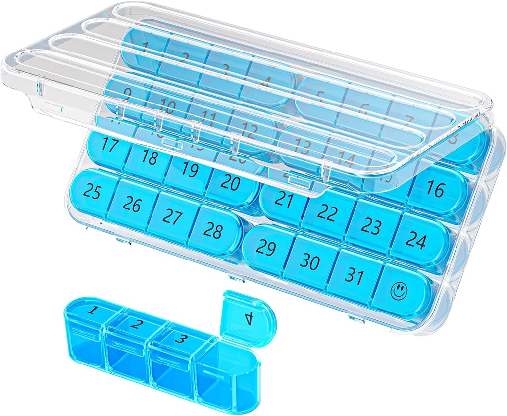 Daviky Monthly Pill Organizer 1 gång om dagen, Month Pill Box Organizer 30 Day, 31 Day Daily Pill Case Once a Day, Travel Pill Organizer Månadsvis för att hålla vitaminer, kosttillskott och medicinering