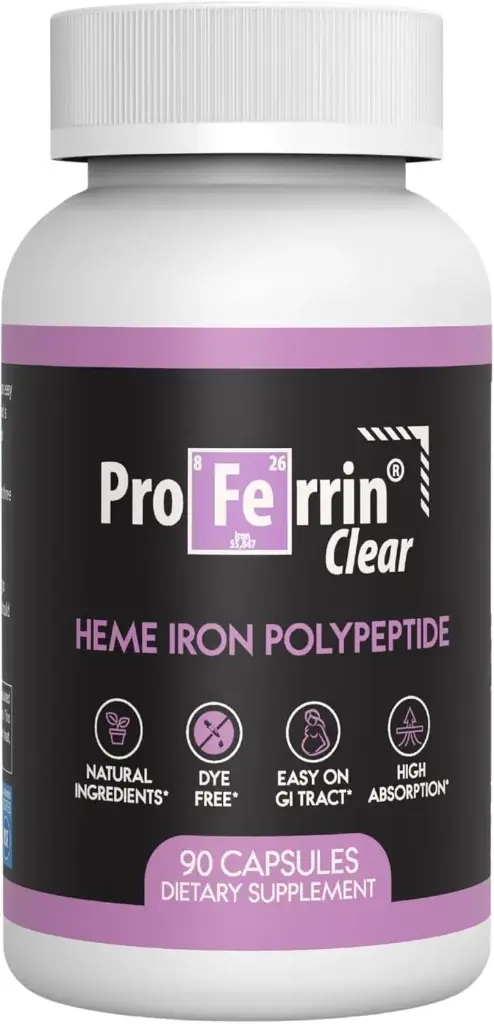 Proferrin Clear Heme Iron Supplement, 90 Capsules- Superior Absorption, Lätt på The Gut, naturlig, tillverkad i USA