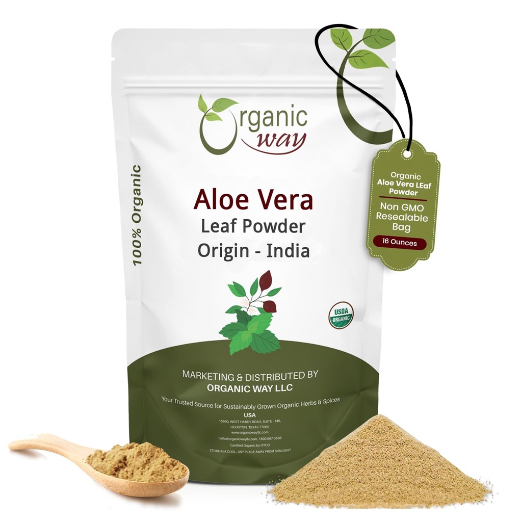 ORGANIC WAY Aloe Vera Powder (Aloe barbadensis) - Organic & Kosher Certified | Raw, Vegan, Non GMO & Gluten Free | USDA Certified | Origin - Indien (16 Oz)