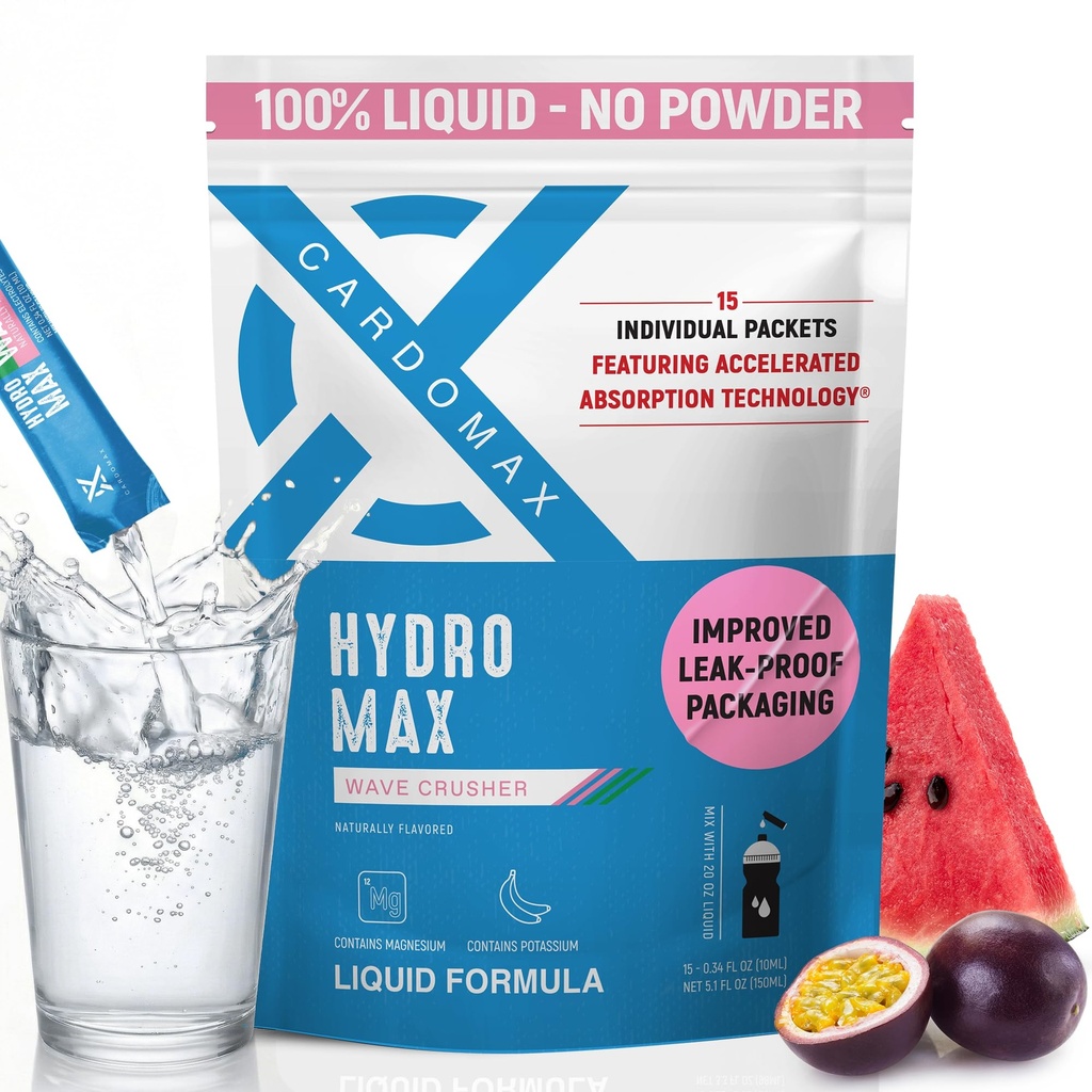 CardoMax Hydromax Electrolyte Drink Mix -Wavecrusher Flavor 15 Liquid Packets med kalium & Magnesium - Zero Sugar, Keto & Vegan Electrolytes för Rapid Hydration & Recovery Supplement