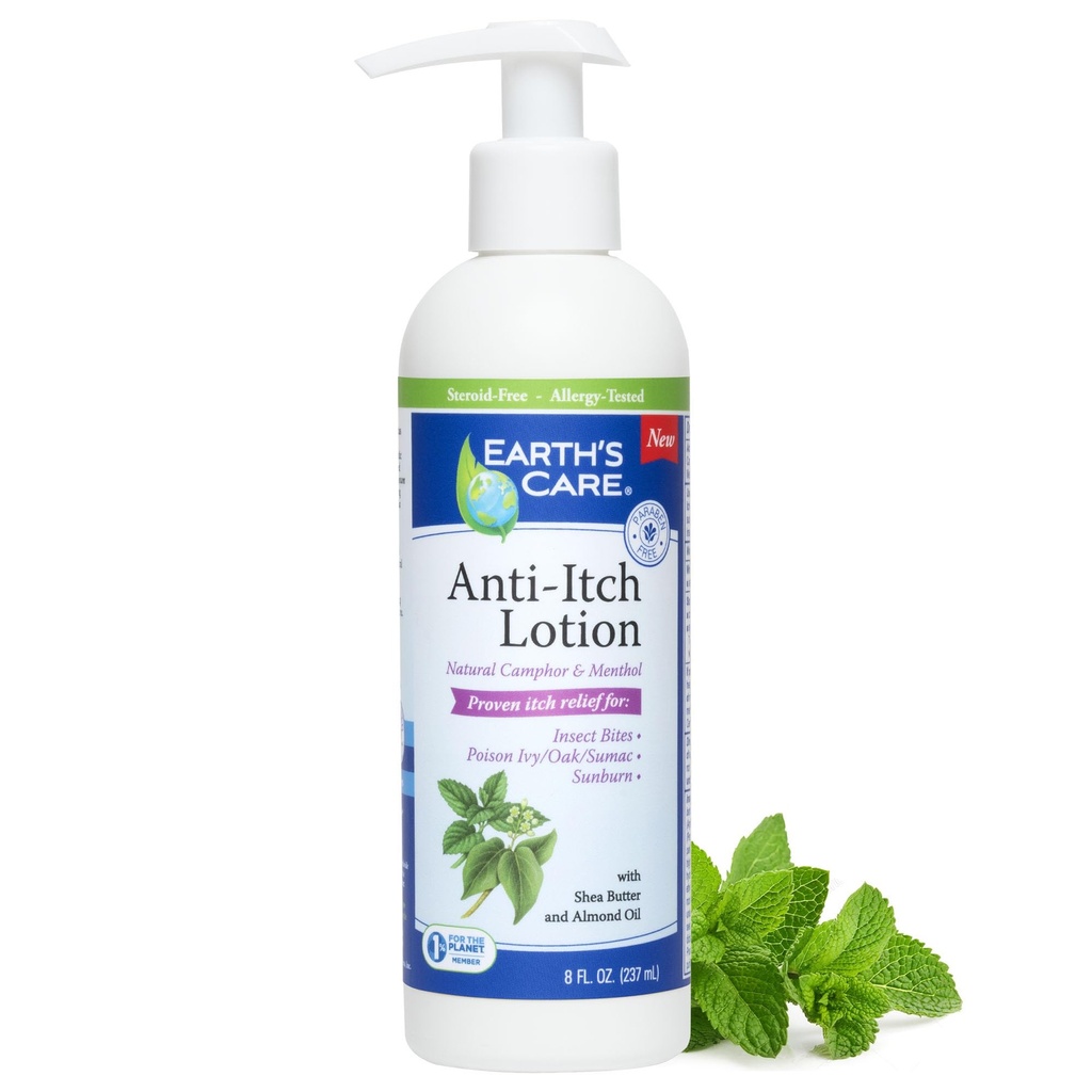 Earth's Care Anti Itch Lotion med Menthol och Camphor - Steroid Free - Soothes Sunburn, Dry och Itchy Skin och Minor Skin Irritation, FL. 8 OZ