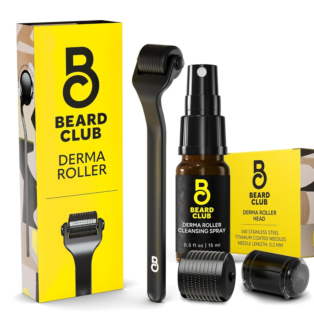 The Beard Club Derma Roller, Rengöring Spray & Replacement Head - Skägg Roller med Rengöring Spray och Ersättningschef