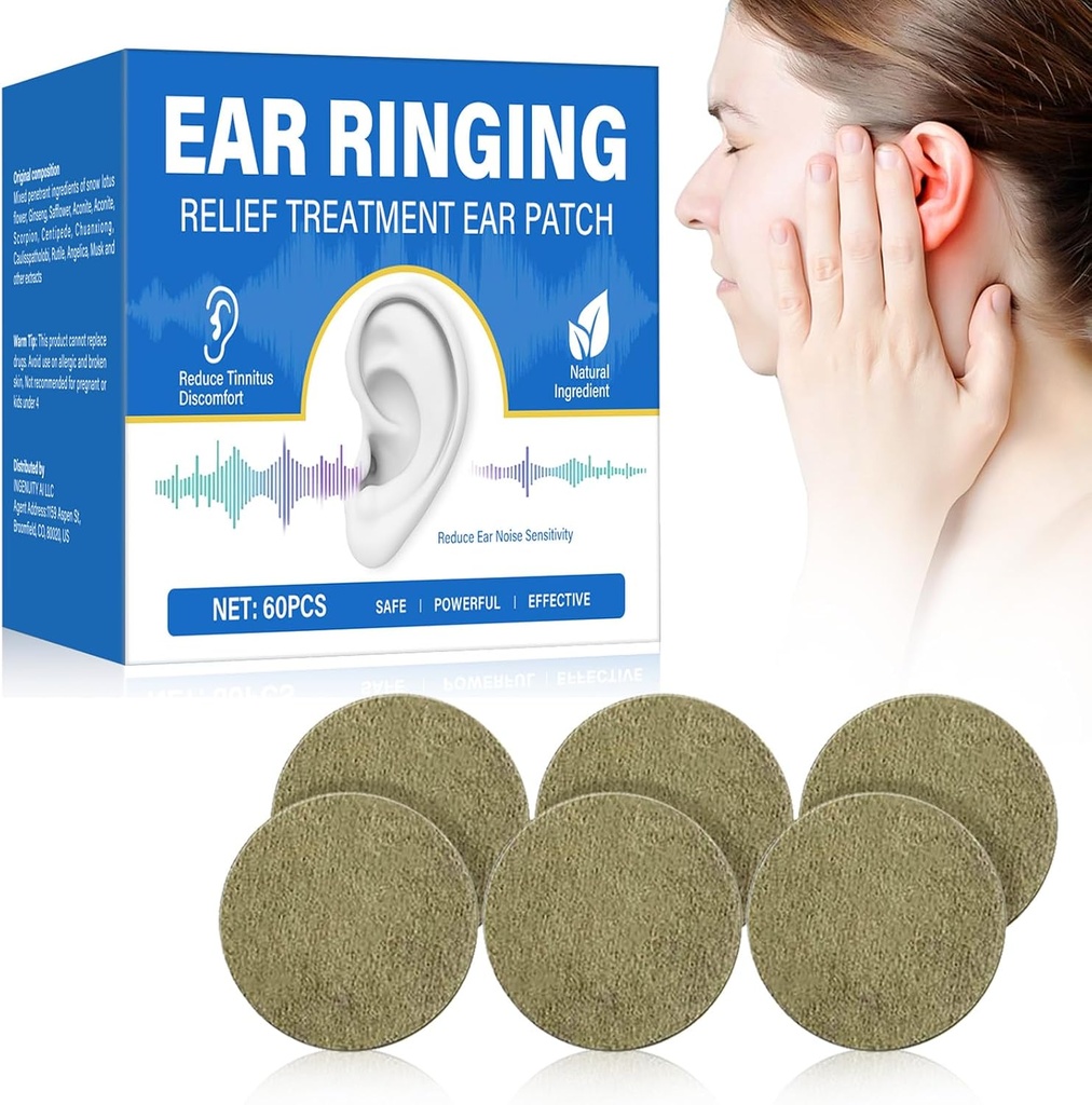 Tinnitus Relief för Ringing Ears, 60 PCS Tinnitus Trêatment Patches, Effektivt minska öron Ring & Ear Buller, Tinnitus Patches med naturliga ingredienser, förbättrar öronbesvär