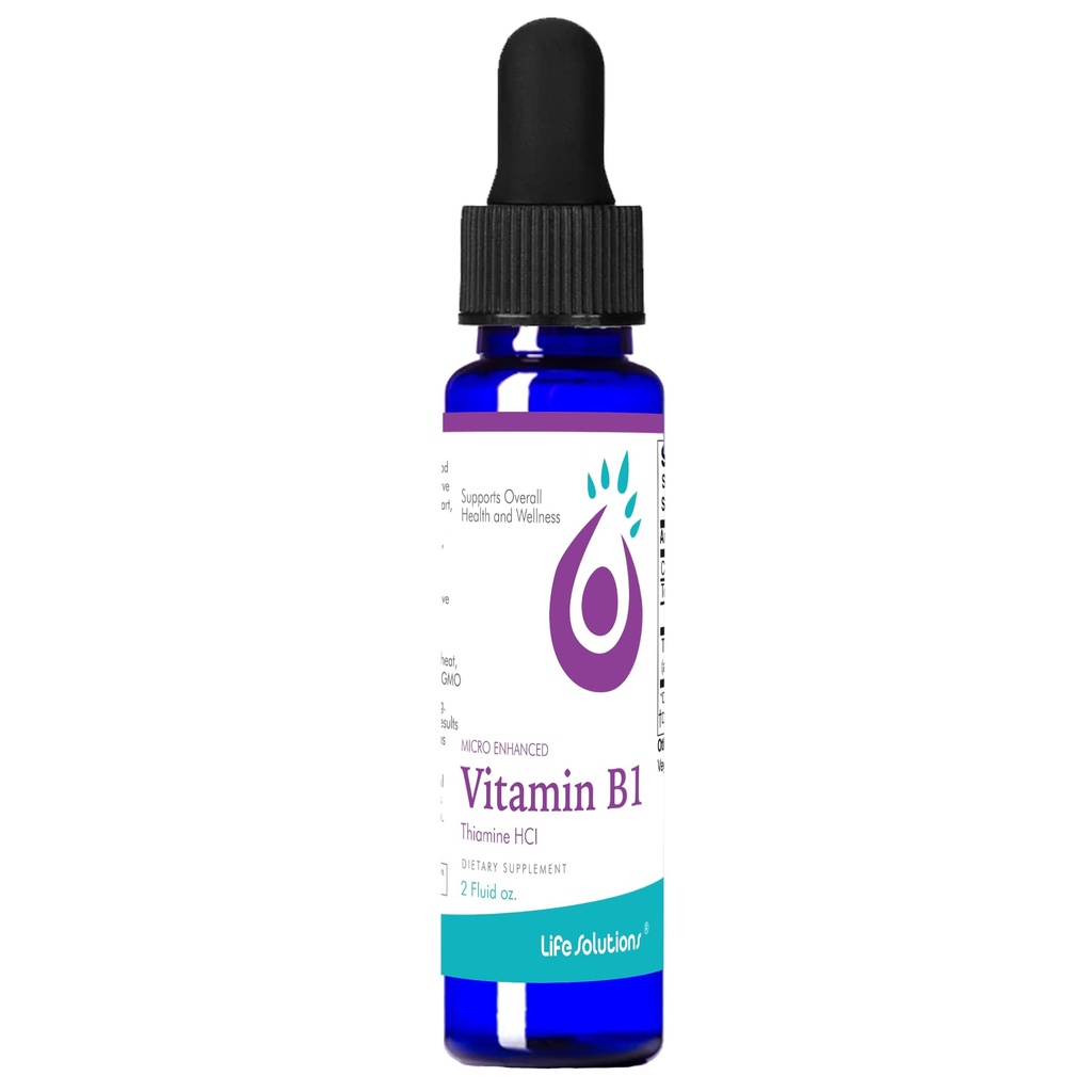 Life Solutions Vitamin B1 Dropper 2 oz - Thiamine B1 Supplement - Essential B1 Vitaminer för energiökning och Nervous System Support - Liquid Formel för Easy Absorption