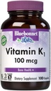 Bluebonnet Vitamin K1 100 mcg stöder benhälsa - Phylloquinone Crystalline Vitamin K Supplement - Non-GMO, Kosher Certified, Gluten-Free, Dairy-Free - 100 Vegan Caplets