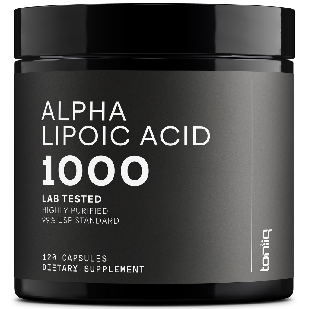 Toniiq 1000mg Ultra High Strength Alpha Lipoic Acid Capsules - Highly Purified 99%+ USP Standard - 120 Capsules ALA Supplement