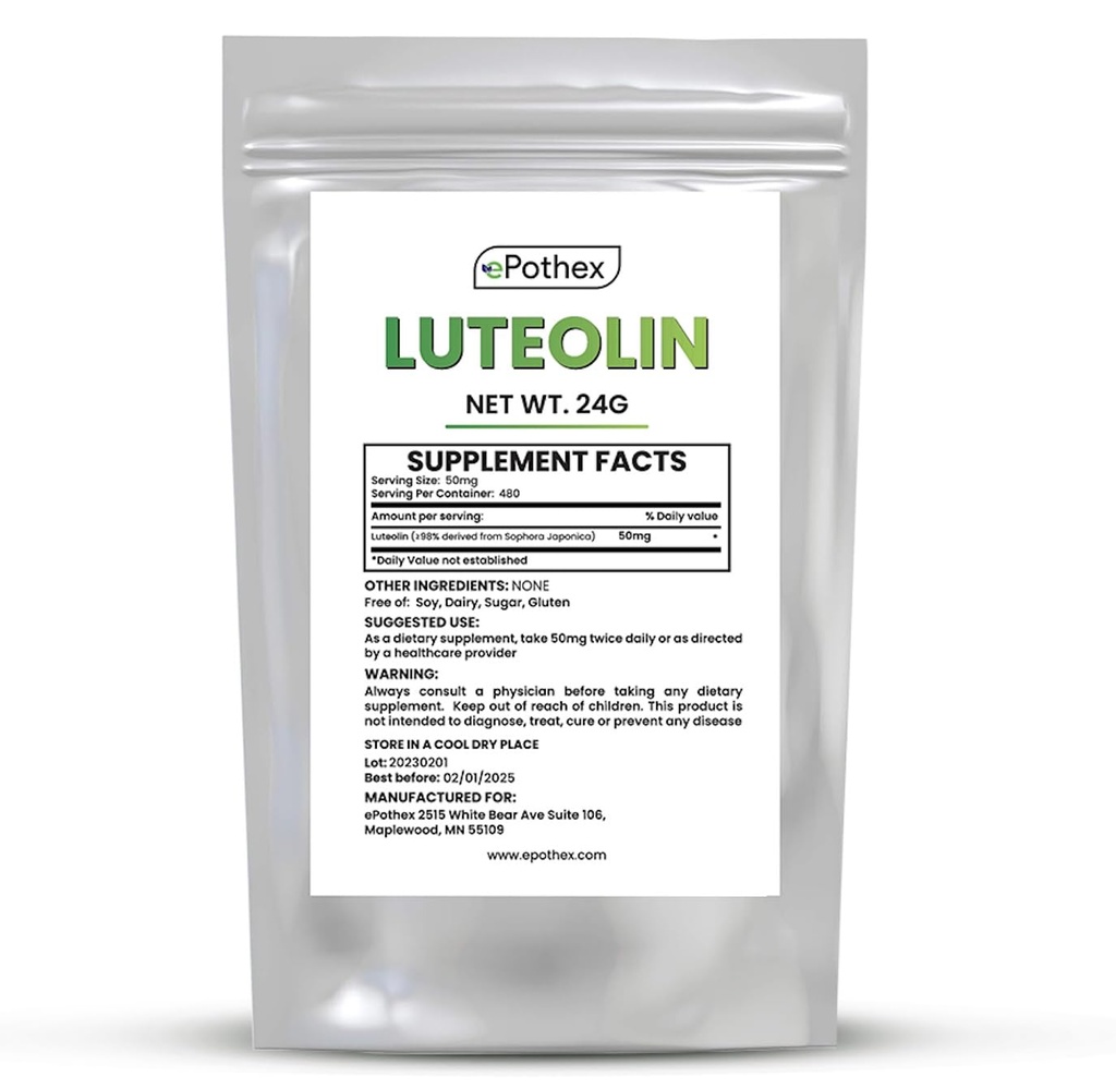 ePothex Pure Luteolin Powder 24 Grams, Brain och Nervous System Support, främjar immunfunktionalitet, maximal absorption