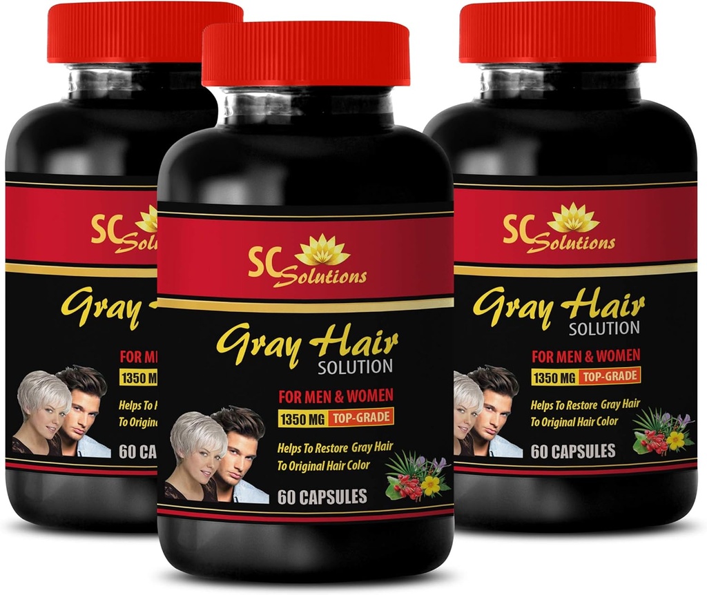 Energy Pills - Anti-Gray Hair Solution - för män och kvinnor - Folic Acid, Biotin, Pantothenic Acid, Catalse, Horsetail, Saw Palmetto, PABA, L-Tyrosine, Nettle, Chlorophyll, Fo Ti, Barley 3B 180 Caps
