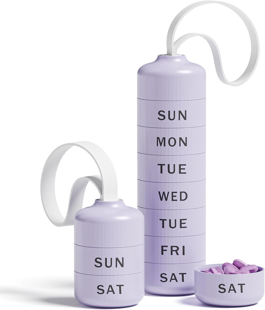 Betife Cute Pill Organizer, Cute Weekly Pill Box för resor, Cute Daily Pill Case 7 Day, med 7 stora Stackable Compartments, Sturdy ABS Pill Holder för vitamin Supplement Medicine (Purple)