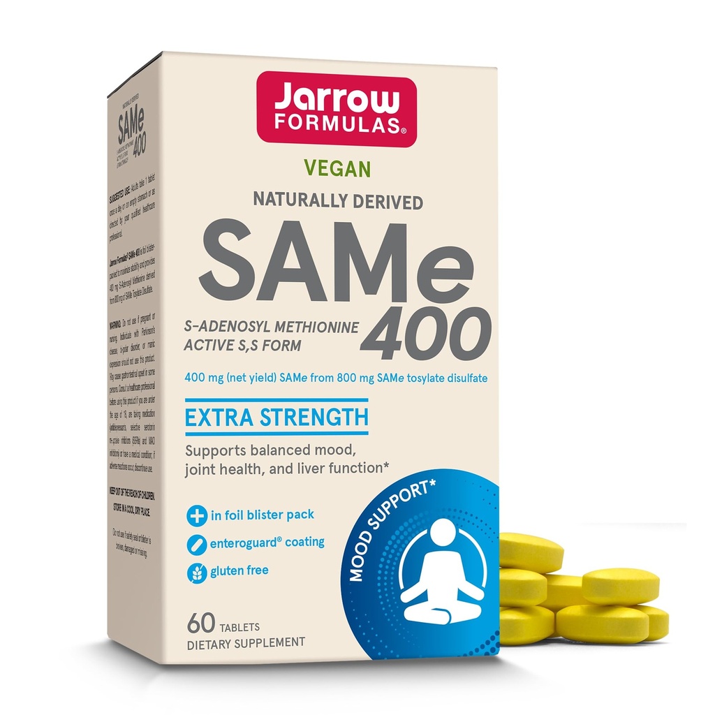 Jarrow Formulas Samma 400 mg - 60 tabletter - Högsta koncentrationen av Active S, S Form - stöder gemensam hälsa, leverfunktion, hjärnmetabolism, humör och antioxidantförsvar - 60 portioner