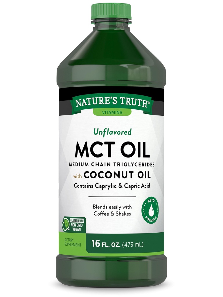 Naturens sanning MCT Oil | 16 fl. oz | Keto, Unflavored Formel | med kokosolja | Vegan, icke-GMO och Gluten fri tillägg