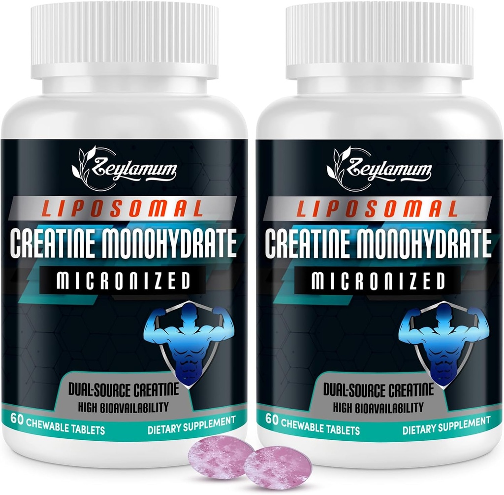 Kreatin Chews tabletter för män och kvinnor, kreatinmonohydrat, 99% Absorption med liposomal & Micronized, 60 portioner