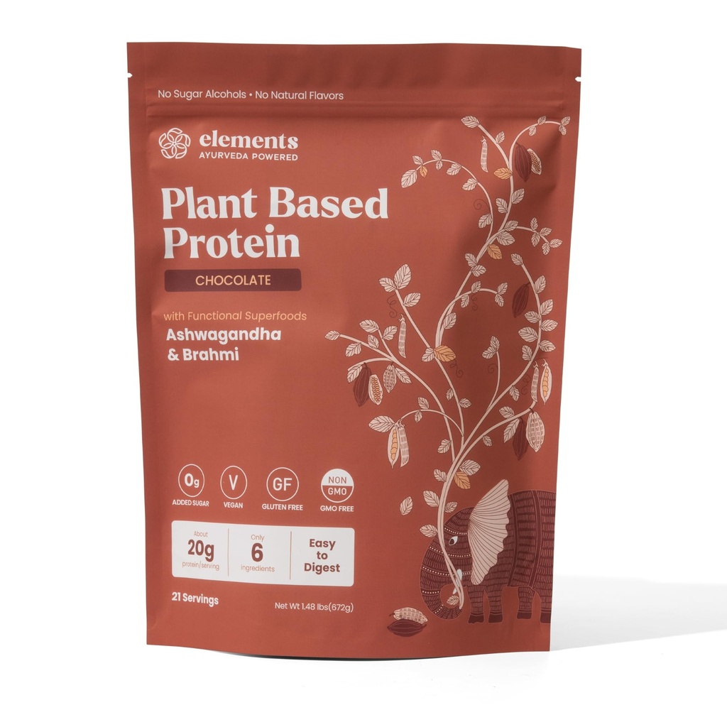 Elements Plant Based Vegan Chocolate Protein Powder - Meal Replacement Shake Made from Pure Organic Yellow Peas & Raw Cacao - Keto, Dairy Free, Soy Free, Paleo och Non-GMO - 1lb - 14 Servings