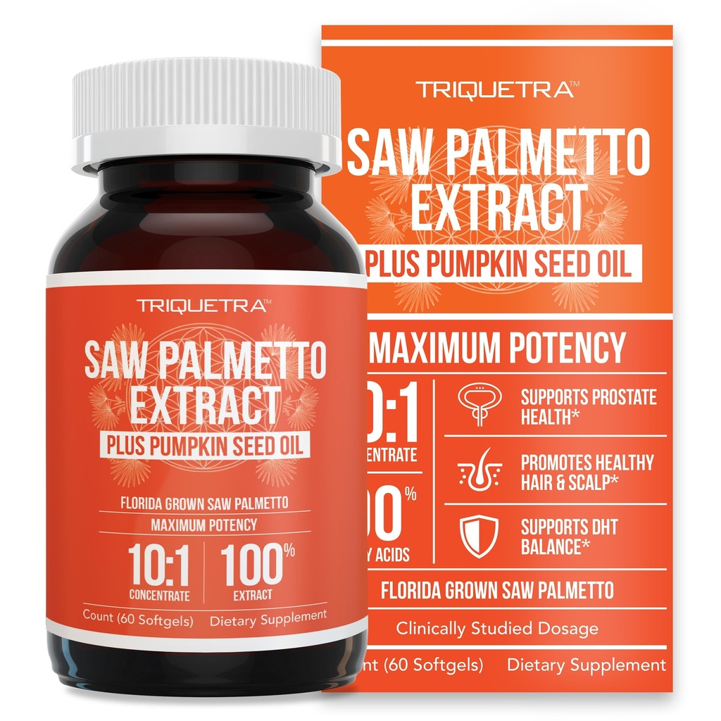 Saw Palmetto Extract - 10X Potens, Pharmaceutical Grade Strength - Plus Pumpkin Seed Oil - Stöder Prostata Hälsa, Relieves Urination Issues, Stöder hårväxt, DHT Blocker - 60 Softgels