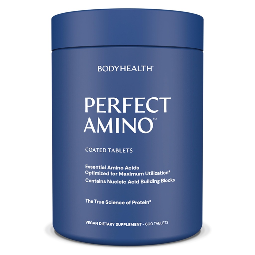 BodyHealth PerfectAmino (600 ct) Lätt att svälja tabletter, Essential Amino Acids Supplement med BCAAs, Vegan Protein för Pre/Post Workout & Muscle Recovery med Lysine, Tryptophan, Leucine, Methionine