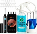 Ear Wax Removal Tool med öronkamera av Tilcare - Ear Irrigation Flushing System för vuxna och barn - Perfekt öra rengöring Kit - Inkluderar bassäng, Syringe, Curette Kit, handduk och 30 disponibla tips