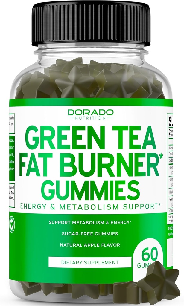 Green Tea Fat Burner Weight Loss Gummies (60 Count) Fat Burner Women - Appetite Suppressant Weight Loss Supplement för män och kvinnor med Apple Flavored - Tredjepartstestade - USA Made