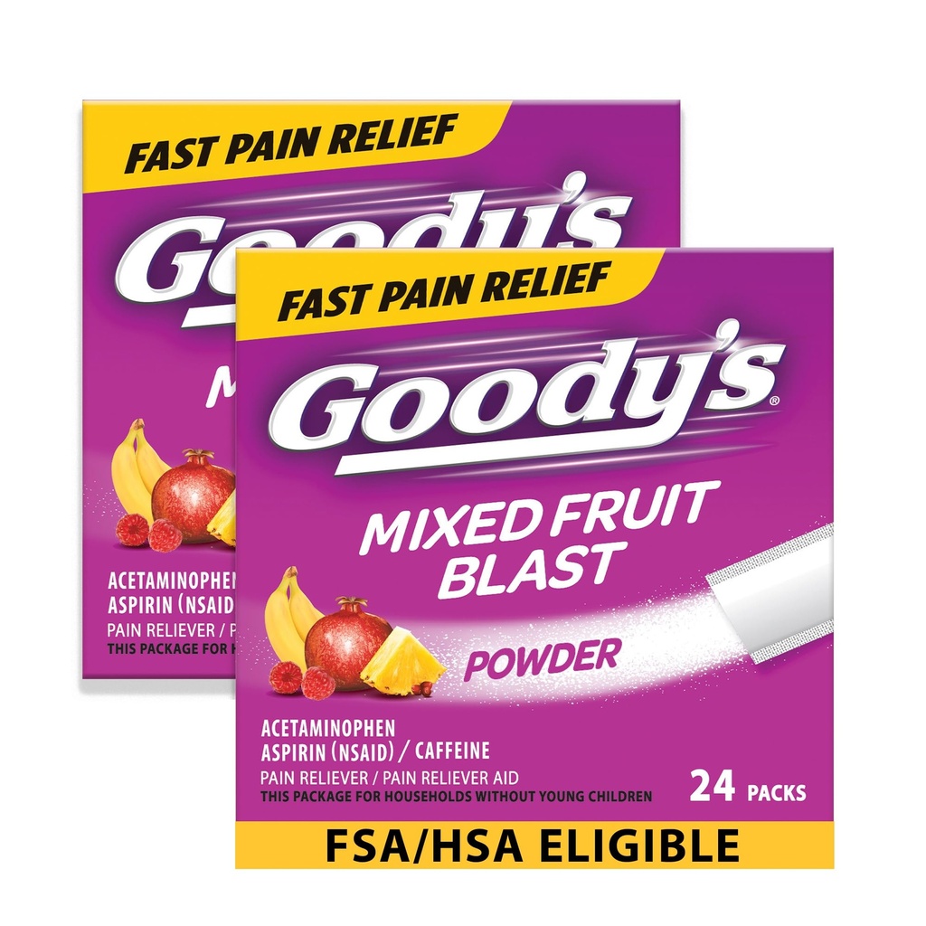 Goodys Extra Strength Headache Powder, Mixed Fruit Blast Flavor Dissolve Packs, 24 individuella paket (2 Pack)
