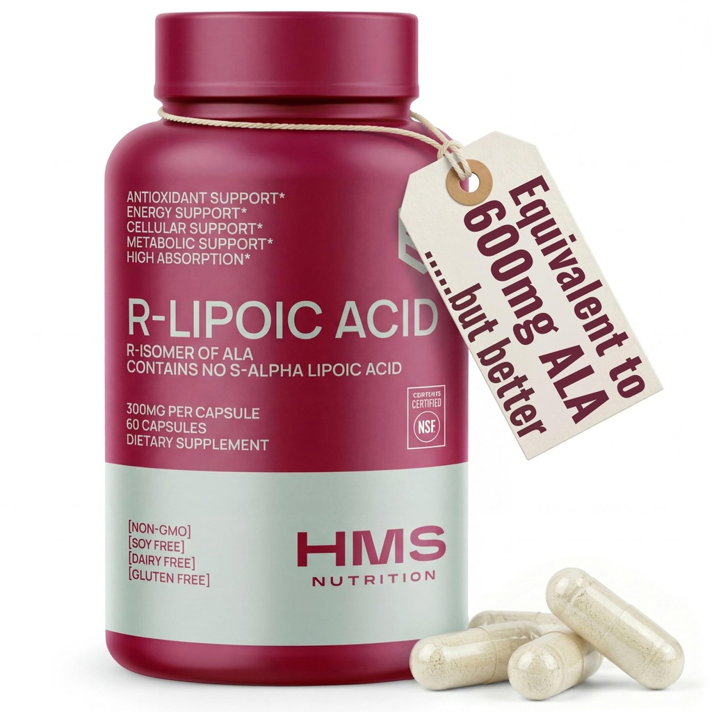 Stabiliserad R-Lipoic Acid 300mg Per Servering, R Alpha Lipoic Acid ALA Supplement Antioxidant för Nerve, Energy & Metabolism Support, NSF Certified Supplements, Non-GMO & Vegan,60 Capsules,2 Månadsförsörjning