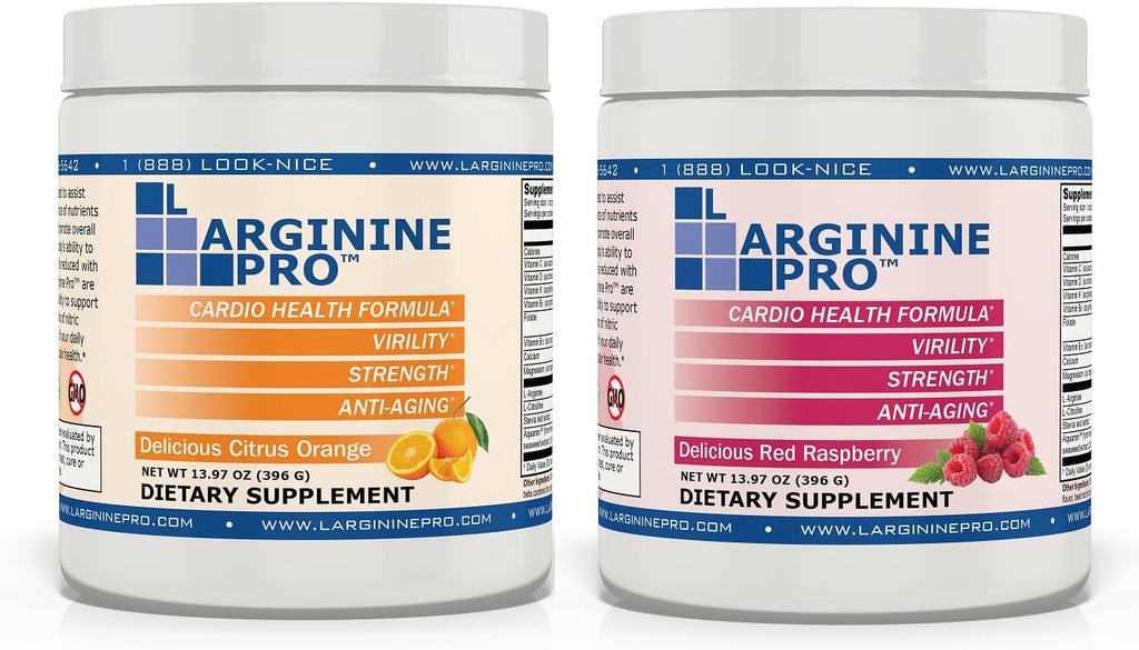L-ARGININE PRO | 5,500mg L-Arginine Plus L-Citrulline 1,100mg Orange & Raspberry Powder Drink Mix Supplement för ökad Nitric Oxide Production