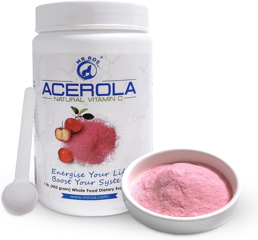 Natural Vitamin C | Acerola Cherry Naturligt odlad pulver 1 Lb (16 Oz - 453 Grams) - Ursprung Nobelprisvinnare Immune System Booster, Non-GMO Whole Food Vitamin C Supplement