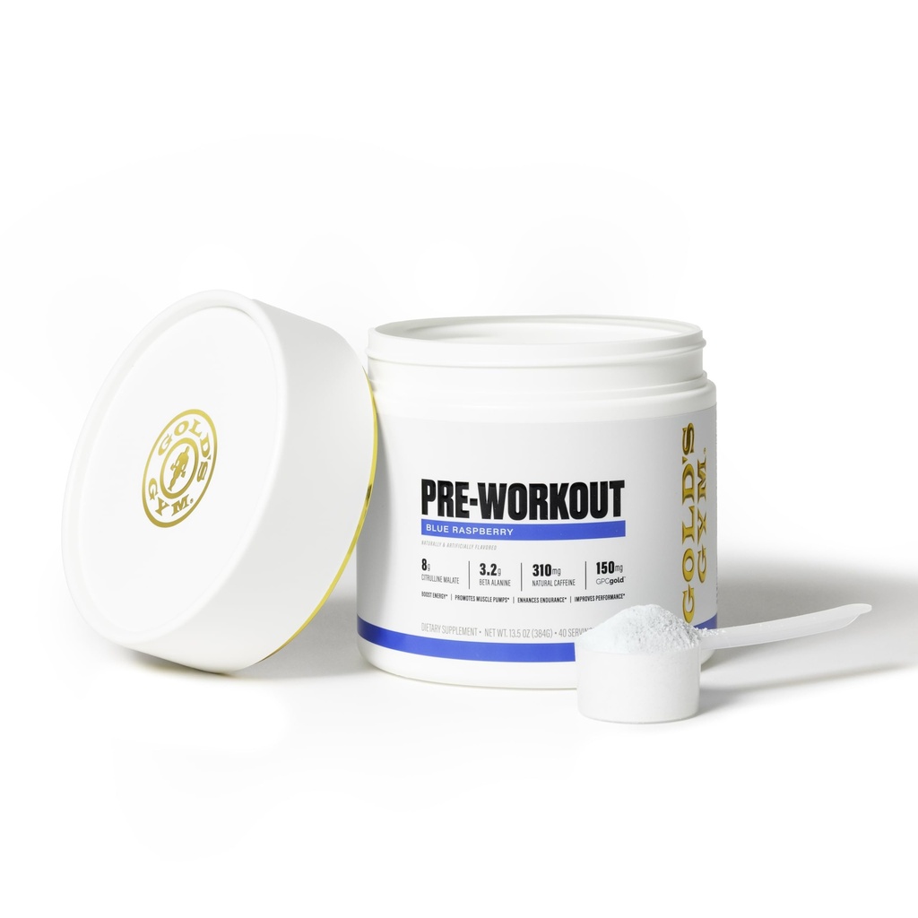 Gold's Gym Nutrition Pre-Workout Powder | Soy-Free, Keto, Vegan Premium smak Pre-Workout med naturlig koffein, L-Citrulline, Alpha GPC, Beta-Alanine och antioxidanter, 20 portioner (Blue Raspberry)