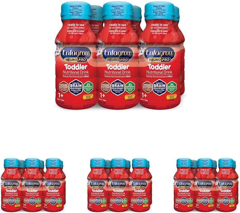 Enfagrow NeuroPro Toddler Nutritional Drink 8 fl. oz. Redo att använda (6 flaskor) Prebiotika för immunstöd, DHA för hjärnutveckling, järn, icke-GMO, naturlig mjölksmak (Toddler Next Step) Enfamil