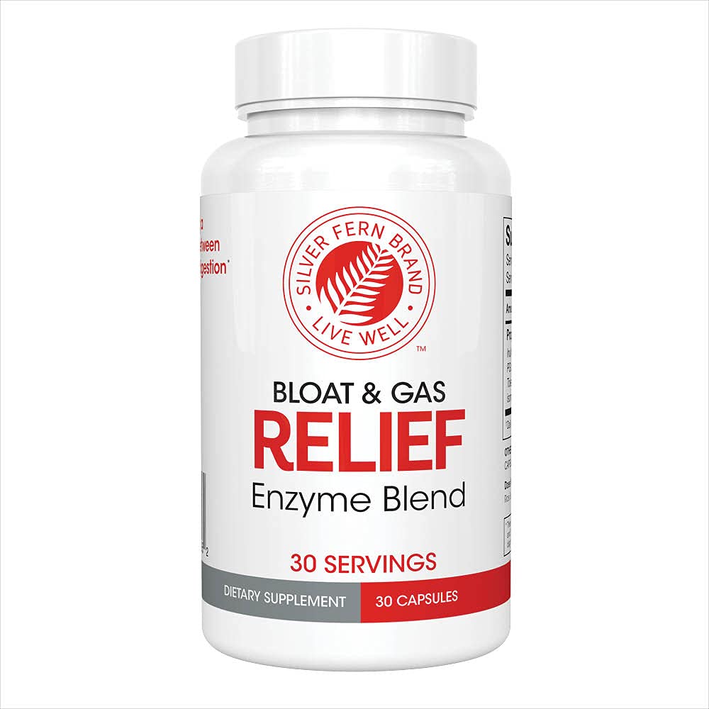 Silver Fern Bloat & Gas Relief Digestive Enzyme Blend - 1 flaska = 30 portioner - FODMAP & Bloating Digestion Supplement med Tolerase L, Pectinase & More (1 flaska)