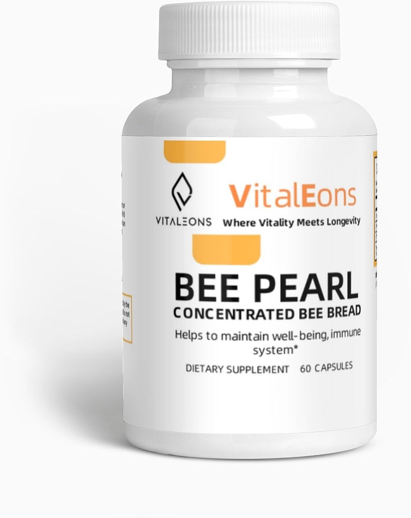 Bee Pollen Supplment - Bee Pollen, Propolis och Royal Jelly - Vitaleons Bee Pearl - Varje pärla har vitaminer, mikroelement, polyfenoler och antioxidanter (Vegetarian, 60 kapslar)