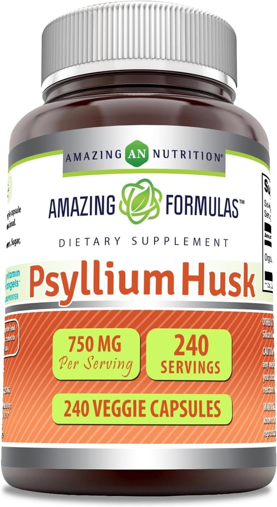 Amazing Formulas Psyllium Husk 750mg Veggie Capsules Supplement | Non-GMO | Gluten Free | Made in USA | Suitable for Vegetarians (240 Count)