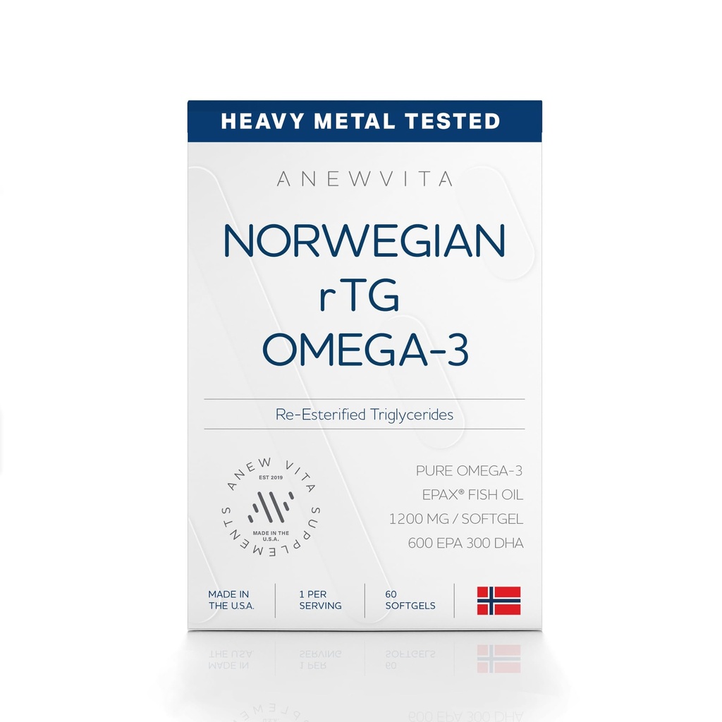 Norska RTG Omega 3 Fish Oil för hjärn- och hjärtboost, Triglyceride Fish Oil Omega 3 Supplements, 300 DHA 600 EPA Omega 3 Softgels Essential Fatty Acids för ögon, hud och gemensamma, 1200mg, 60 portioner