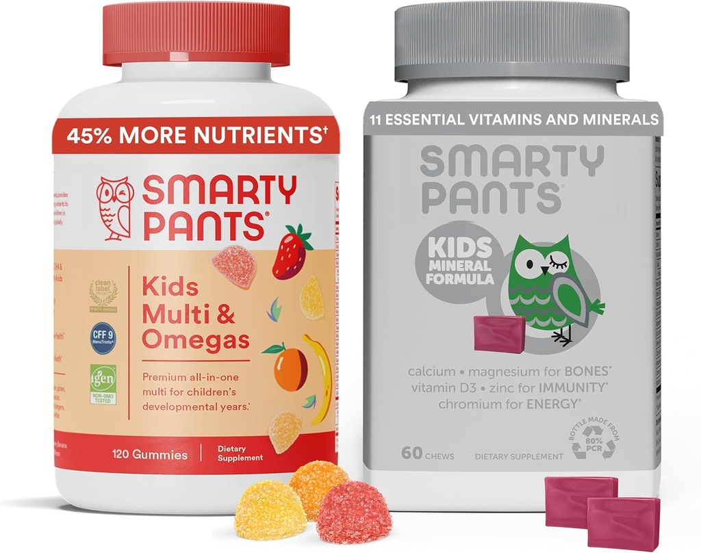 SmartyPants Kids Multivitamin Gummies & Kids Mineral Chews: Multivitamin med Omega 3 Fish Oil (EPA / DHA) och Multimineral med Magnesium Citrate & Calcium, 30 Day Supply