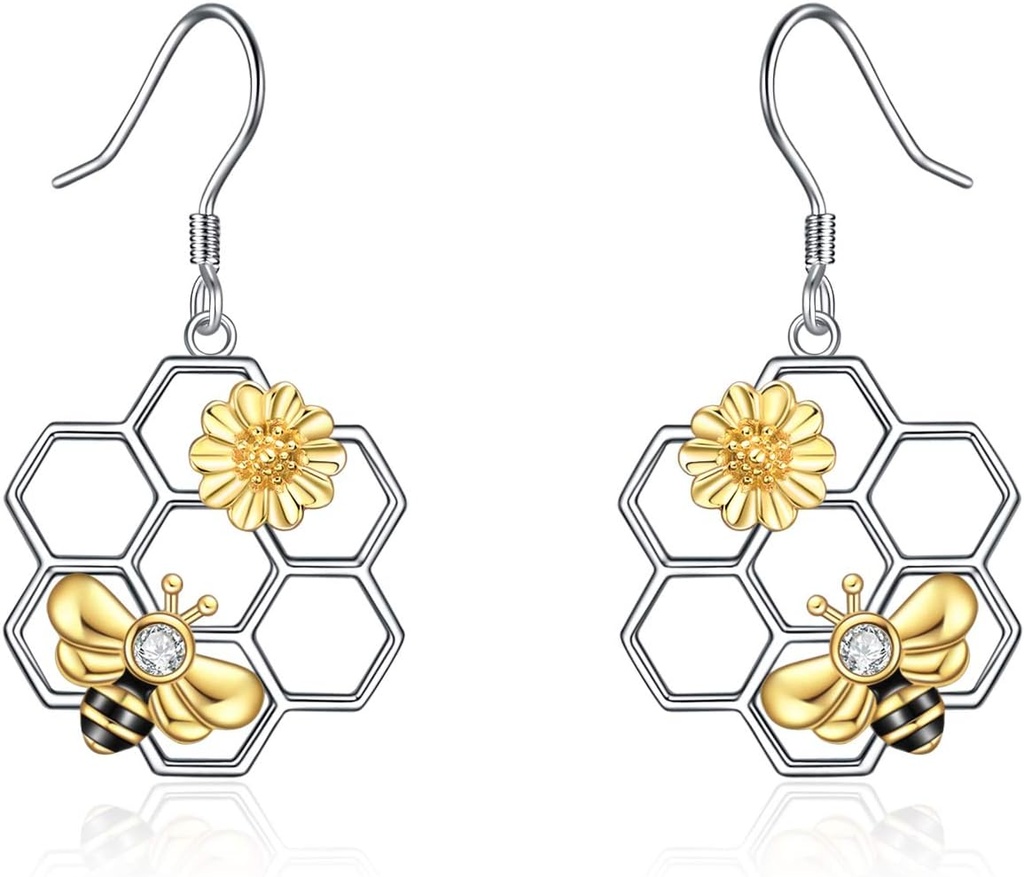 LUHE Bee Earrings för kvinnor 925 Sterling Silver Bumble Earrings med Honeycomb Honeybee Jewelry Dangle Gifts för kvinnor