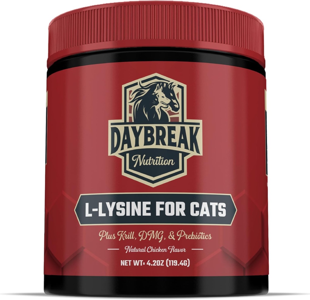 L-Lysin för katter och kattungar - 900 mg L Lysinpulver för katter för immunitet och andningsstöd - Katttillskott med L-Lysin, Prebiotika, Krill och DMG för immunsystem, ögonhälsa och smygning