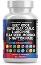 Rena Nutraceuticals Beet Root Capsules Olive Leaf Nattokinase Garlic Extract L-Arginine Omega 3 Red Yeast Rice Hibiscus Danshen - Hälsosam Support Supplement - 90 Ct