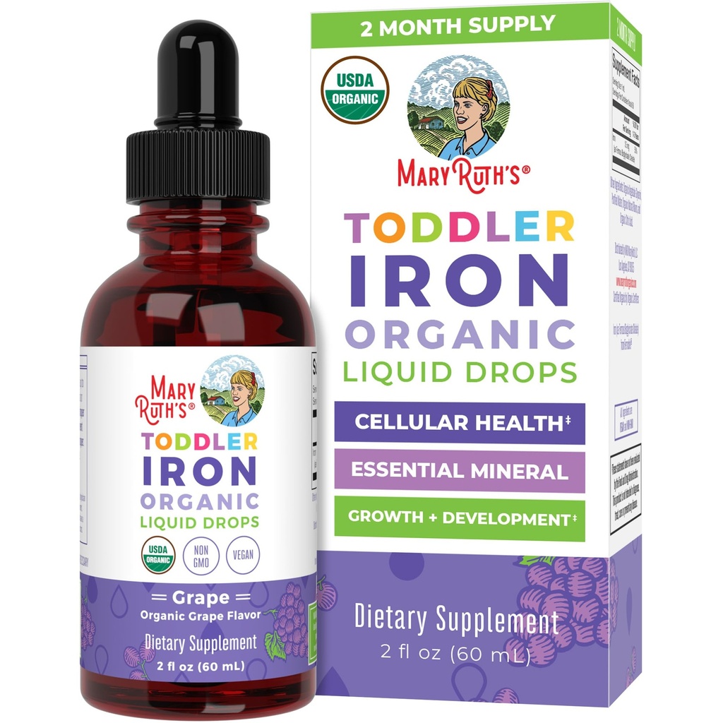 MaryRuth Organics Iron Supplement for Toddlers | Liquid Iron Supplement for Children Ages 1-3 | Järntillskott för järnbrist | Ferrochel | Sugar Free | Vegan | Non-GMO | Gluten Free | 2 Fl Oz