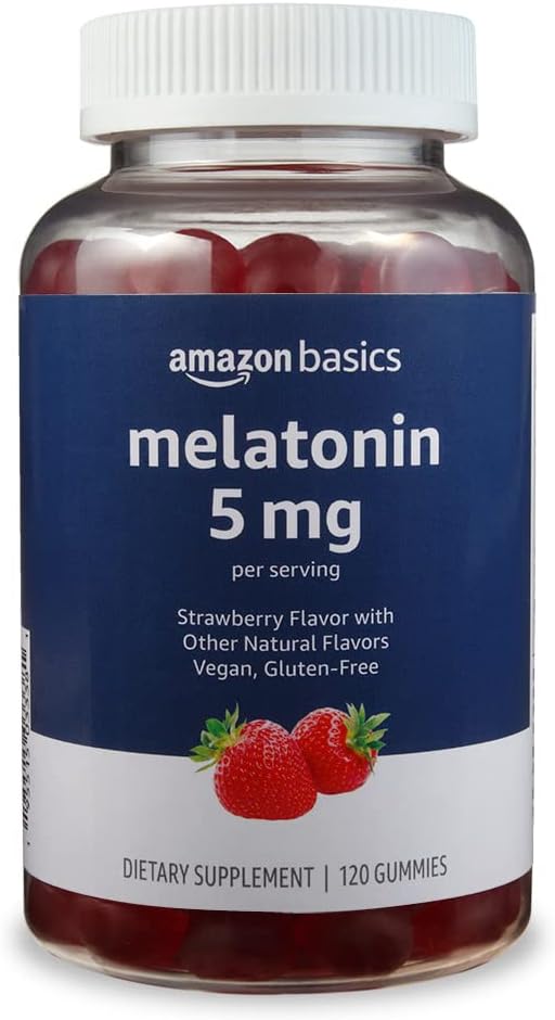 Grundläggande Melatonin, Sleep Support Gummies, Strawberry Flavor, 5mg, 120 greve (tidigare Solimo)