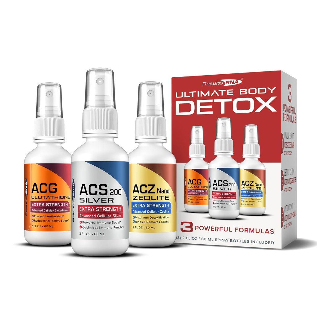 Resultat RNA - Ultimate Body Detox Extra Strength System - ACS 200 Silver / ACZ Nano Zeolite / ACG Glutathione är kliniskt (2 oz - 30 portioner - 2000 mg)