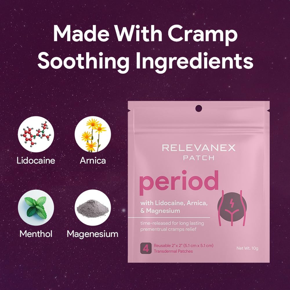 Relevenex Transdermal Patches för kvinnor - Menstrual Cycle Comfort & Support - Gentle & Convenient - Designad för varje dag lätt
