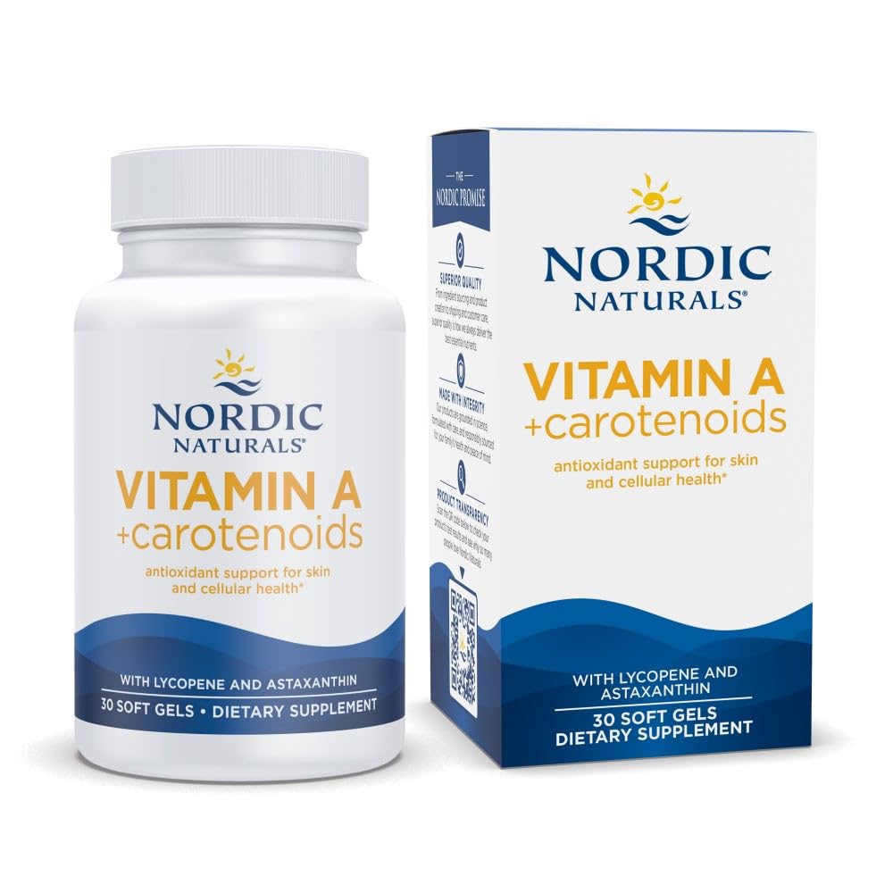Nordic Naturals Vitamin A + karotenoider, Unflavored - 30 Soft Gels - Lycopene & Astaxanthin - Stöder hud, cellulär hälsa - Non-GMO - 30 portioner