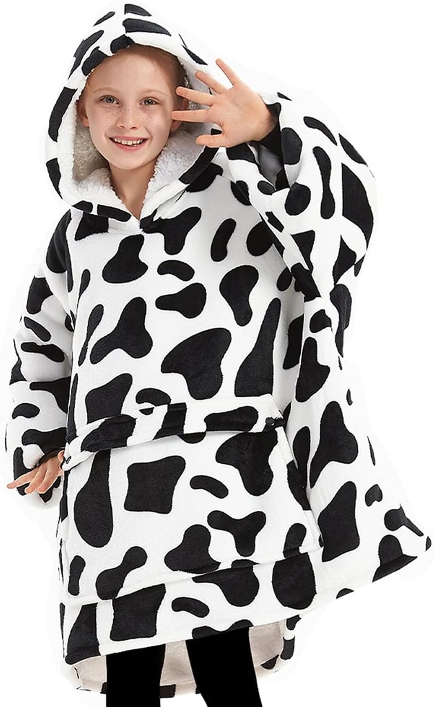 KFUBUO Wearable Blanket Hoodie för barn Sherpa Mönster överdimensionerade Sweatshirt Blanket med Pocket 6-10 Year Old Girl Boy Birthday Gåvor Cow