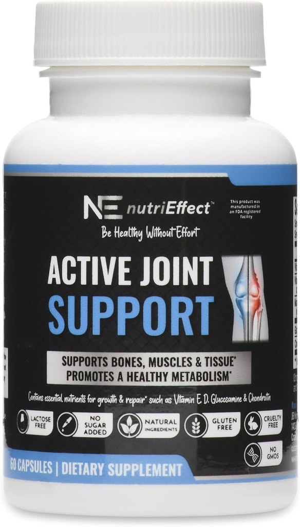 Active Joint Support Supplements | Stöder Bones, Muscles & Tissue | Främjar en hälsosam metabolism | Naturliga ingredienser - Väsentliga näringsämnen för tillväxt och reparation | 60 greve