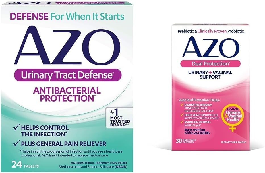 AZO Urinary Tract Defense Antibacterial Protection, hjälper till att kontrollera ett UTI tills du kan se en läkare 24 greve + Dual Protection, Urinary + Vaginal Support *, Prebiotic Plus Probiotic, 30 greve