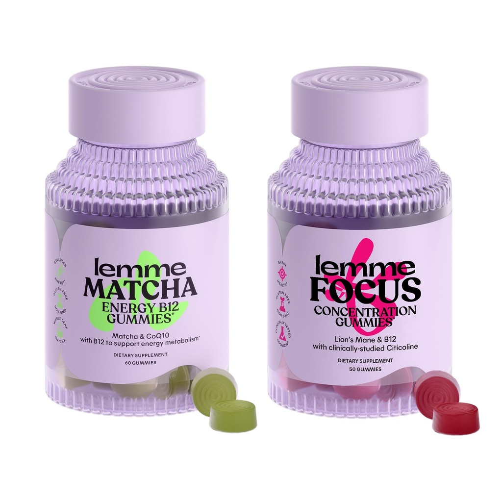 Lemme Matcha & Focus Bundle | Superfood Energy Gummies | B12, Green Tea + CoQ10 | Cognizin Citicoline | Focus & Brain Health | Gluten-Free | Variety Pack av 2