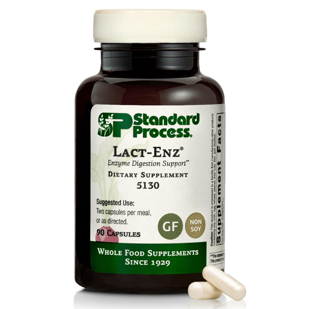Standard Process Inc. Lact-ENZ - Whole Food Immune Support, Digestion och Digestive Health med Bifidobacterium Longum, Cellulase, Protease, Amylase, Lipase, Maltodextrin och mer - 90 kapslar